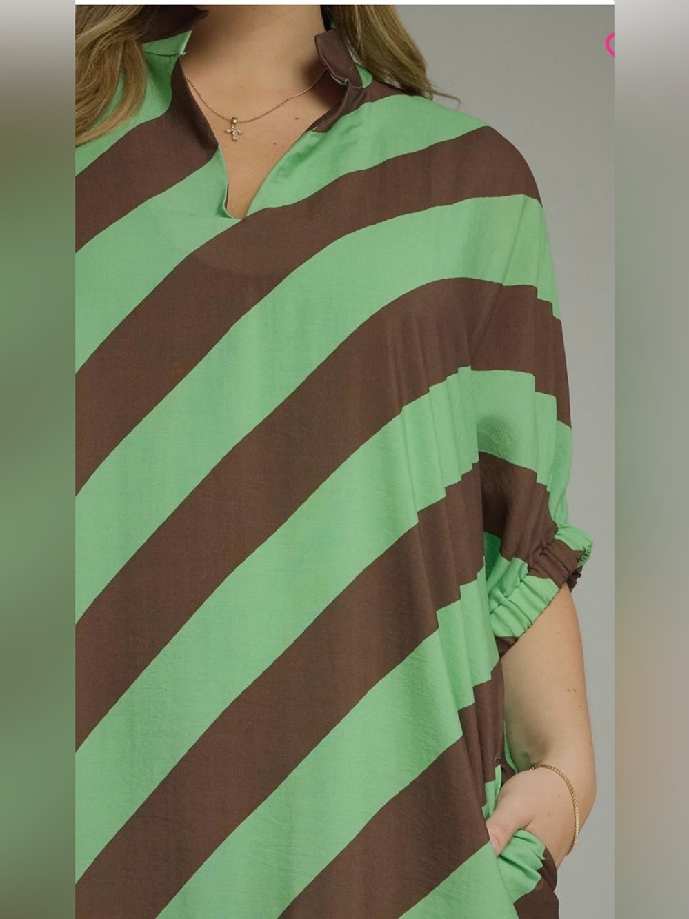 New!Entro Boutique Green & Brown Pocket Diagonal Stripe Midi Dress Size XLarge - Picture 6 of 10